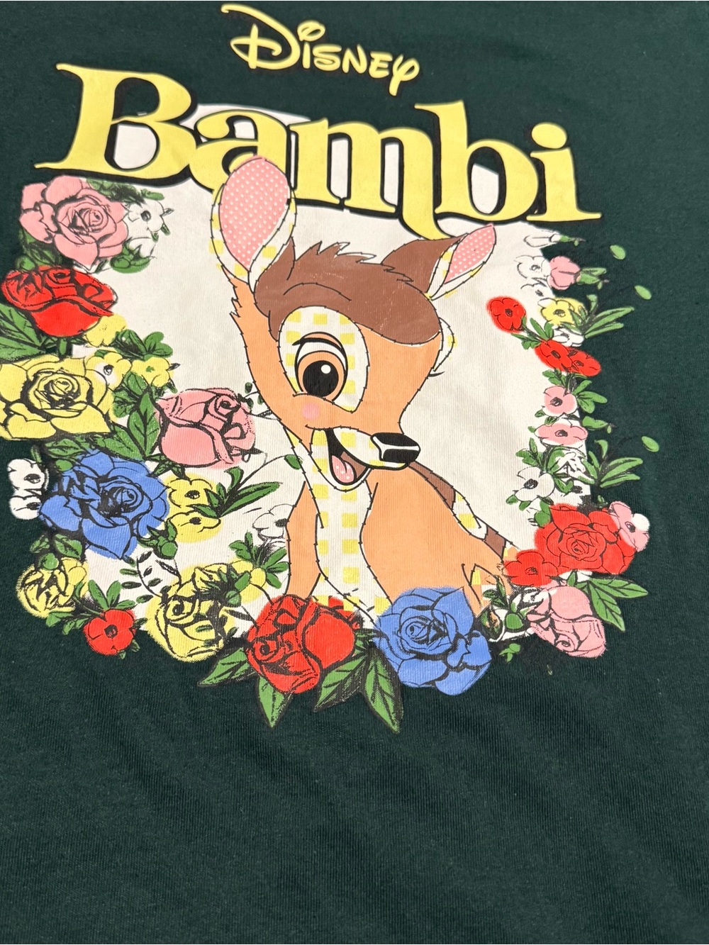 Disney Bambi Tee in Forest Green with Multicolor Floral Art